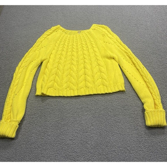 Free People Women Sweater Yellow Chunky Holiday Cotton BlendPreppy Boho M New - Picture 2 of 8